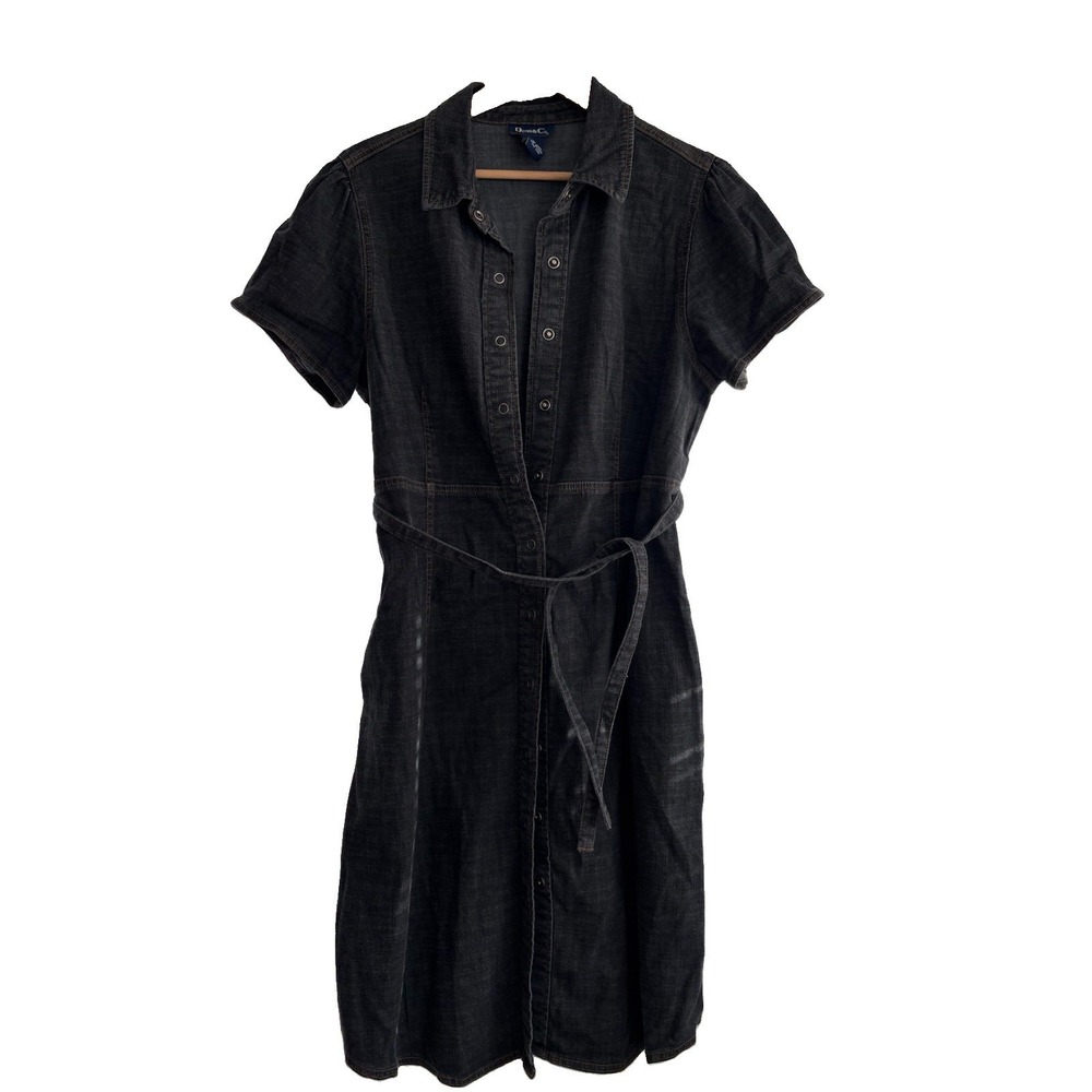 Denim‎ & Co Shirt Dress Womens L Black Denim Sh/Sl Snap Front Western Cowgirl